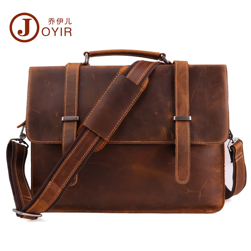 Customized Crazy Horse Leather Vintage Leather Men's Bag Briefcase Casual Fashion Men's Handbag Horizontal Single-Shoulder Lapto