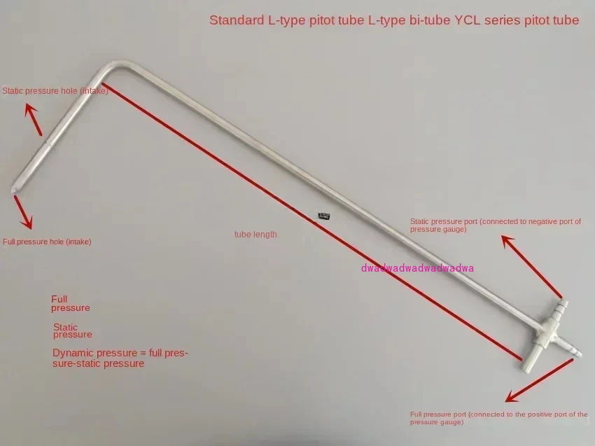 Pressure Gauge To Measure Flow Rate L-shaped Pitot Tube Length 350mm 500mm 1000mm Connected To Digital