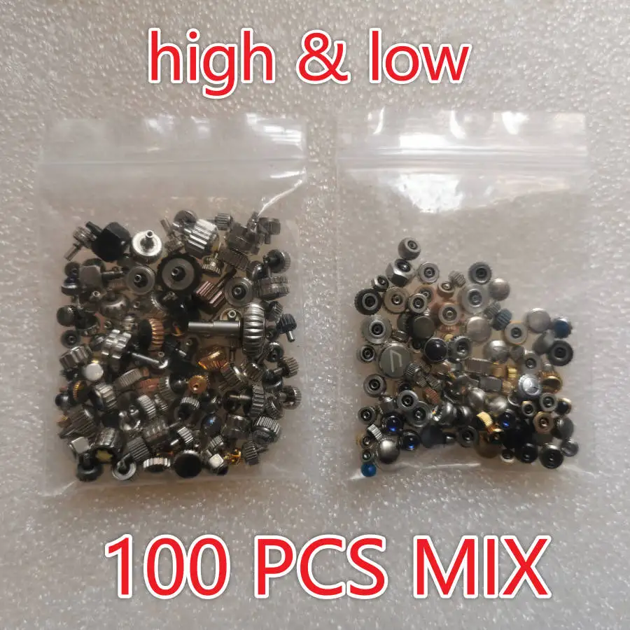 100pcs Mixed Waterproof Steel Watch Crown Handles Various Sizes And Colors Steel DIY Watchmaker Accessory