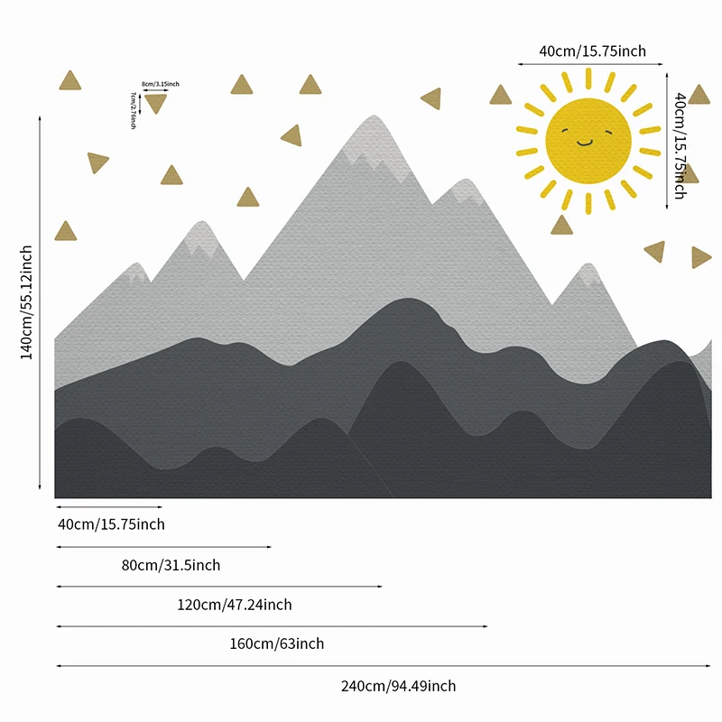 Large Sunrise Landscape Wall Mural Self-Adhesive Seamless Fabric Wallpaper Waterproof Mountain Wall Stickers for Kids Room Decor