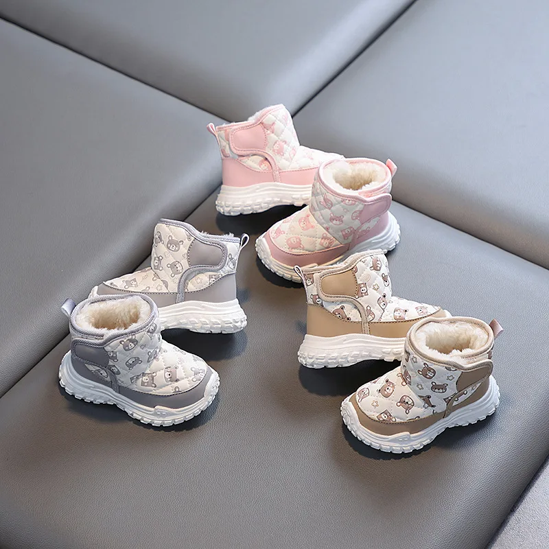 

Winter Plus Velvet Girl Cotton Boots Anti-Slip Waterproof Thicken Keep Warm Fashion Short Boots Children's Shoes Leisure