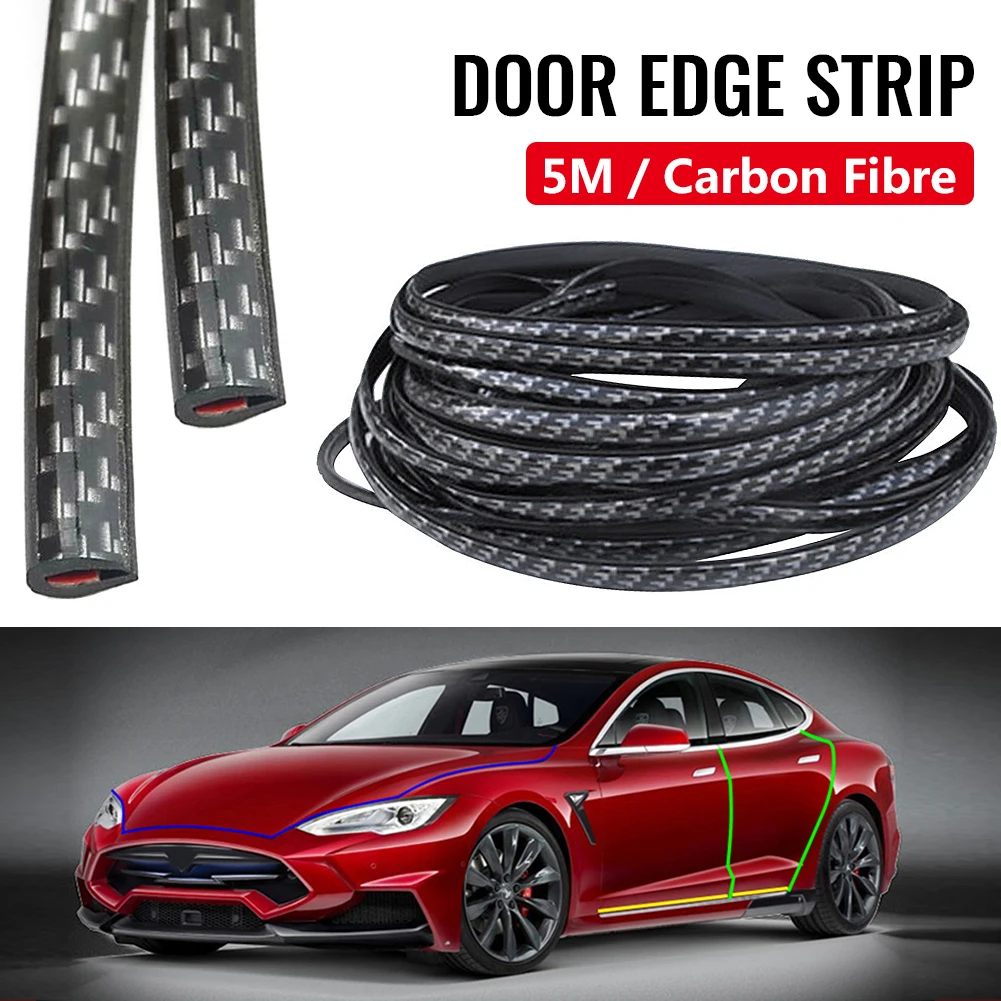 Tira anticolisión de fibra de carbono para puerta de coche, 5M, borde embellecedor de parachoques, Protector contra arañazos, tira protectora de sellado, pegatina decorativa para coche