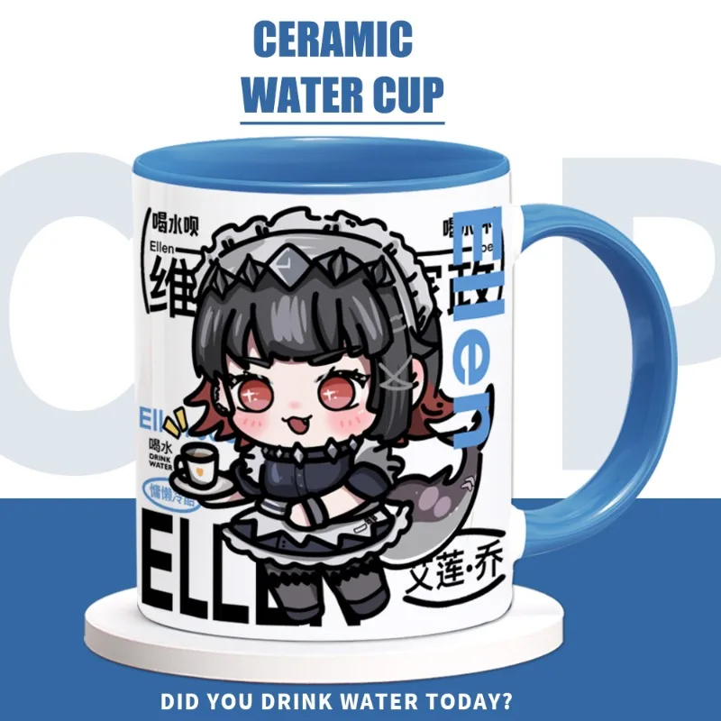 Anime Game Zenless Zone Zero Cos Ellen Joe Maid Unisex 9.5x8cm Cartoon Print Ceramic Coffee Milk Mug Spoon Gift