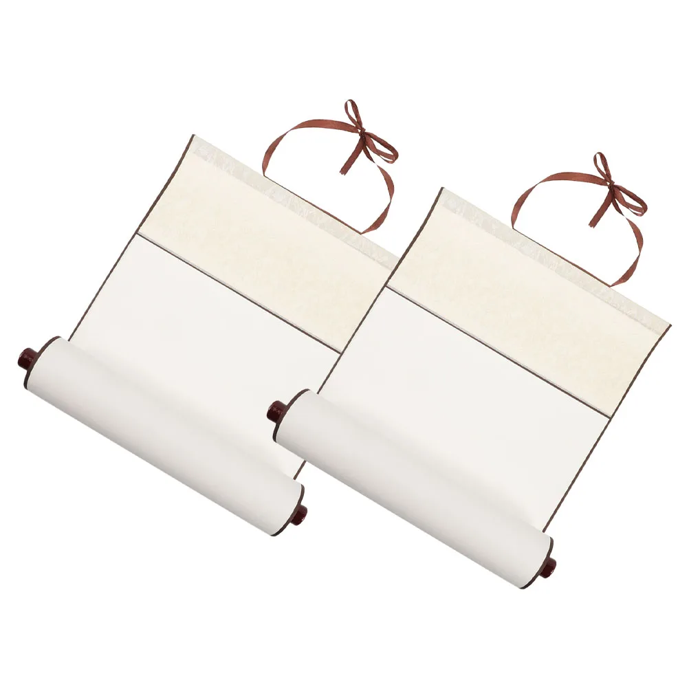 

2 Pcs Blank Calligraphy Scroll Red Gold Rice Paper 4ft 3 Open Raw Smooth Writing Wall Decoration Bedroom Supplies