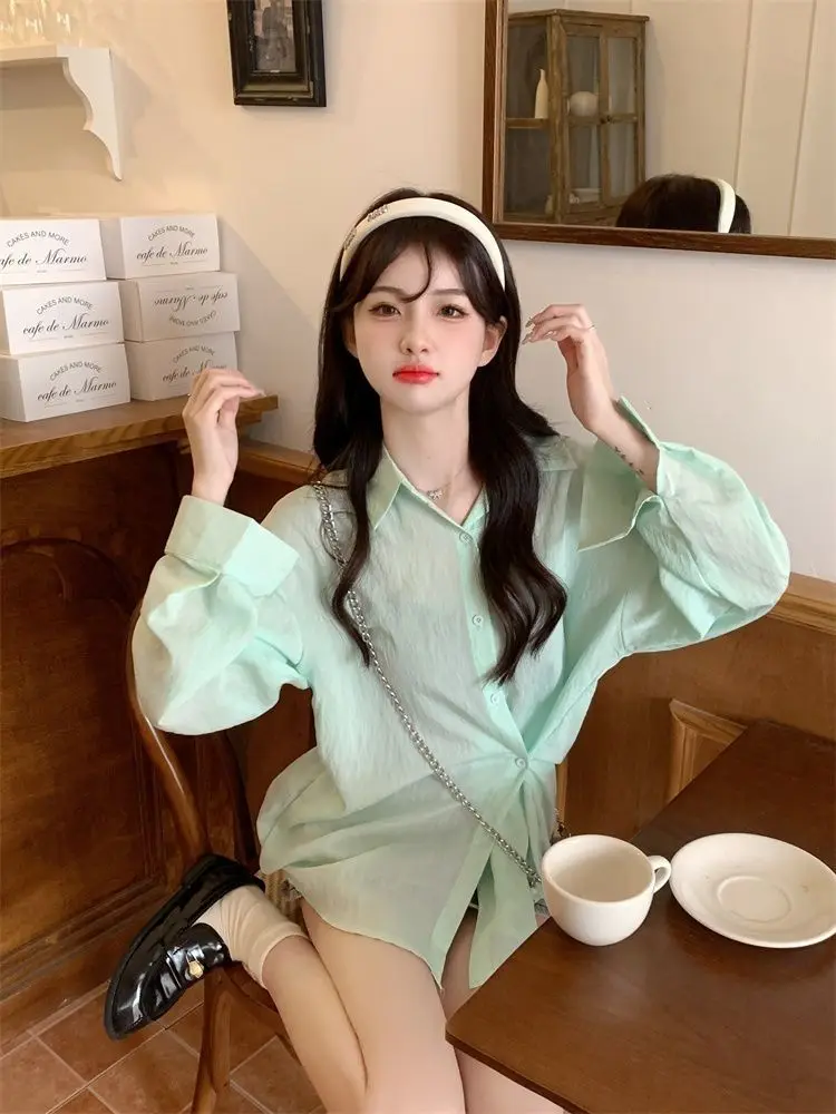 Micro Transparent Sunscreen Shirt Jacket for Women's Summer 2024 New Purple Loose Medium Length Thin Cardigan Top