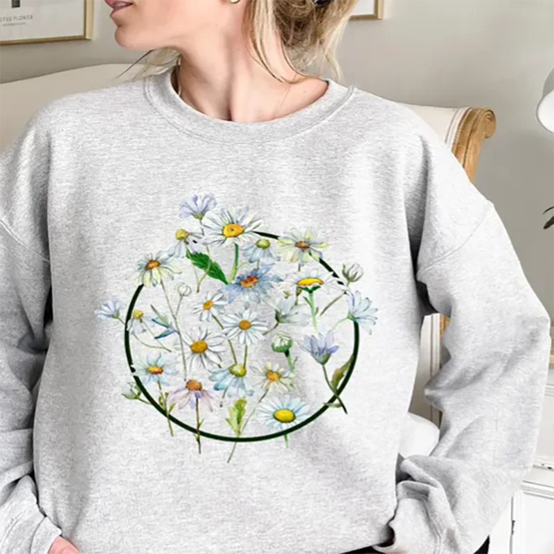 

Толстовка с цветочным принтом полевых цветов для женщин, толстовка с круглым вырезом для любителей цветов, мягкие удобные хлопковые футболки с графическим принтом