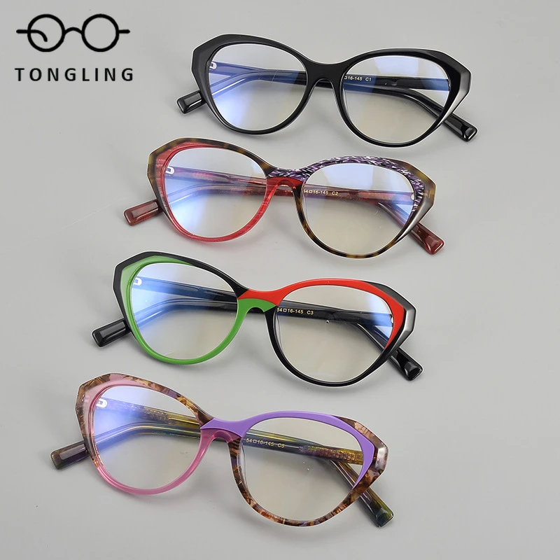 

2025 New High Quality Ladies Retro Acetate Men Cat-Eye Ultra Light Fashion Patchwork Frames Available with Prescription Lenses