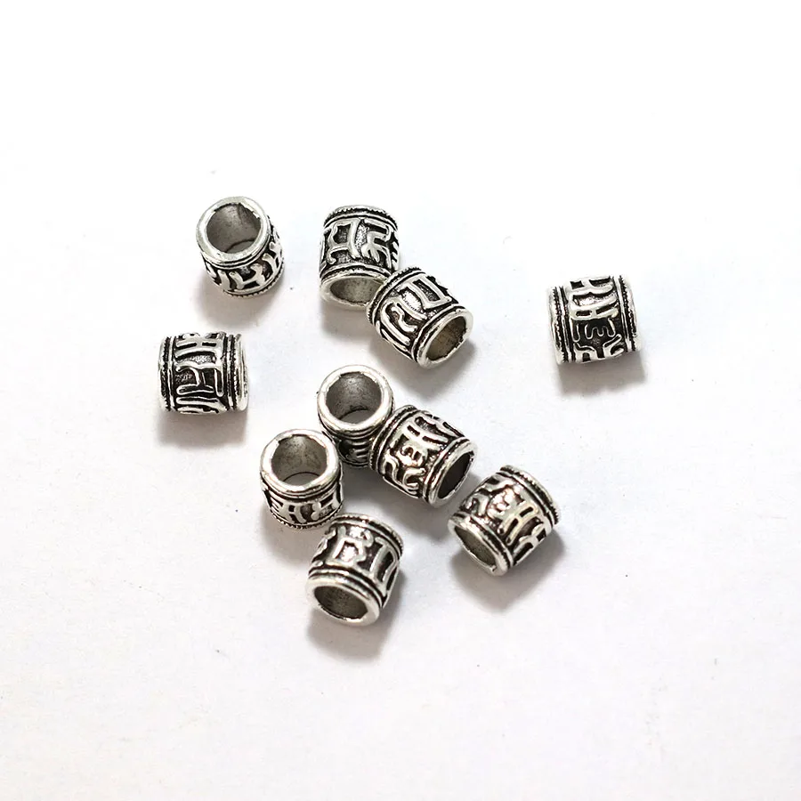 Economical 10Pcs/Pack Rune Mantra Alloy Beads For Jewelry Making Retro Silver Color Charm DIY Bracelet Necklace Armbandjes Maken