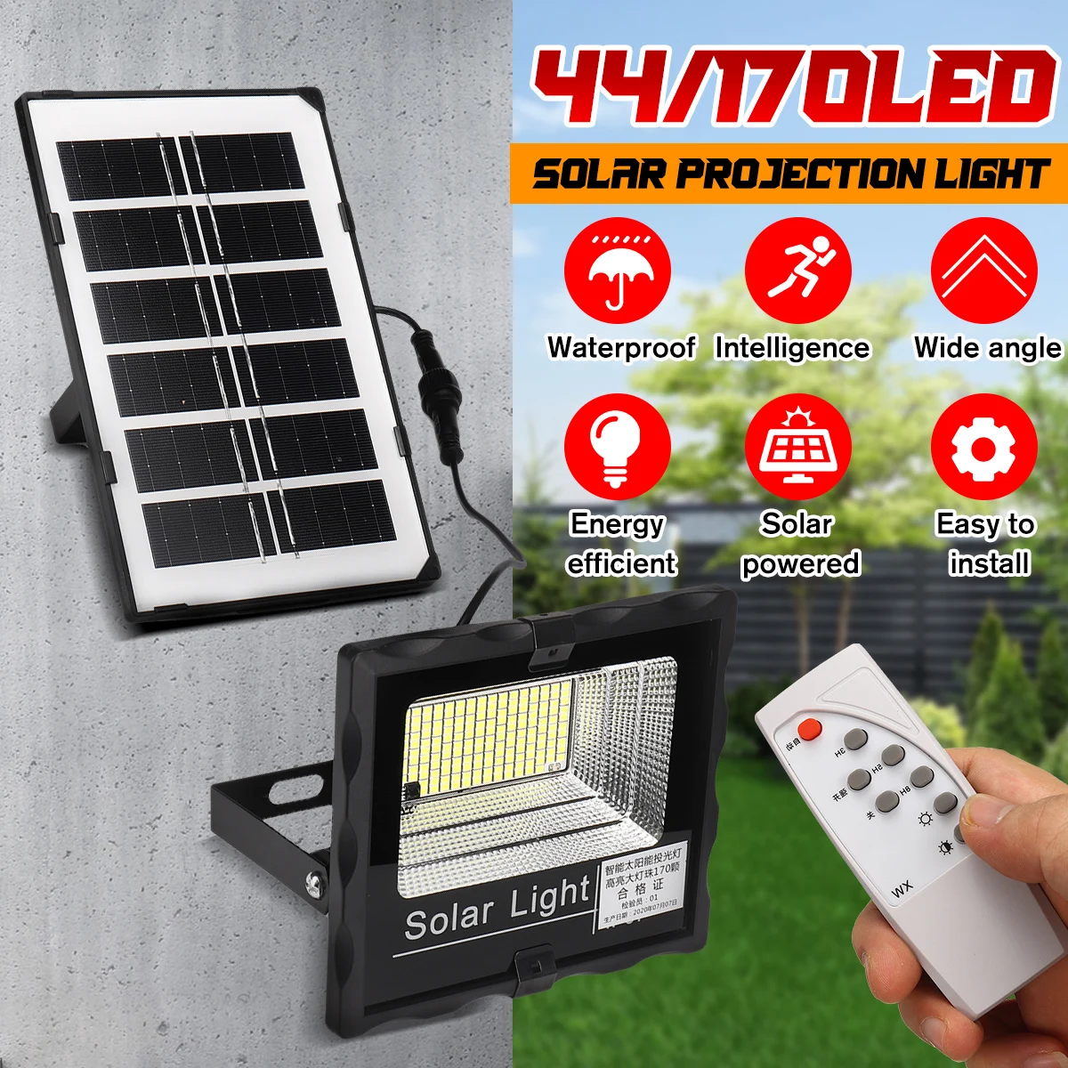 Solar LED Lights Outdoor Lighting Split Remote Indoor Wall Lamp Waterproof Yard Patio Garage Garden Security Solar Flood Light