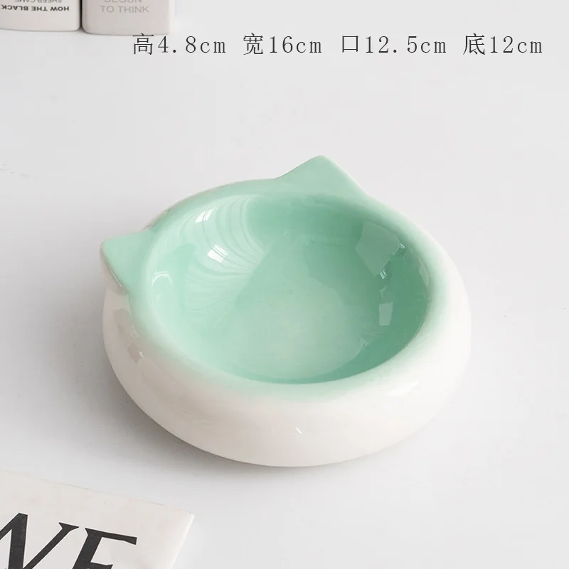 Creative Ceramic Flat Bottomed Cat Ear Shape Food Bowl Dining Plate Anti Overturning Pet Supplies Drinking Bowl