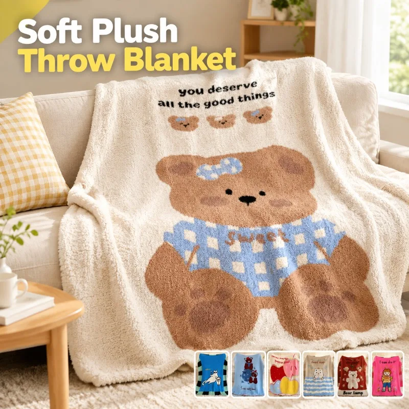 Knitted Half Fleece Throw Blanket, Soft Plush Double Sided Blanket, Lightweight Sofa Bed Office Travel Cover Blanket, 80x120cm