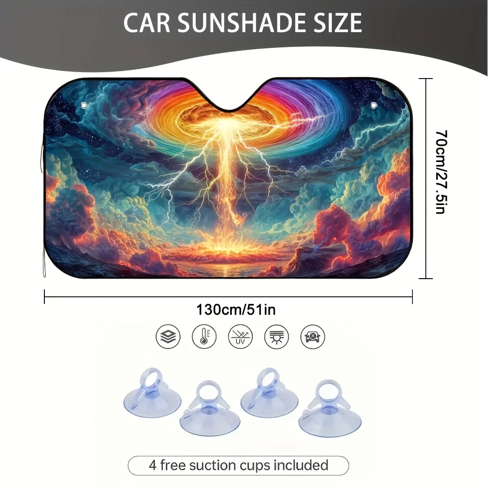 1pc 2D Flat Pring Easy Care Windshield Sunshade For Car Color Swirl 100% Easter Applies To UV Protection Efficient Heat Dissipat