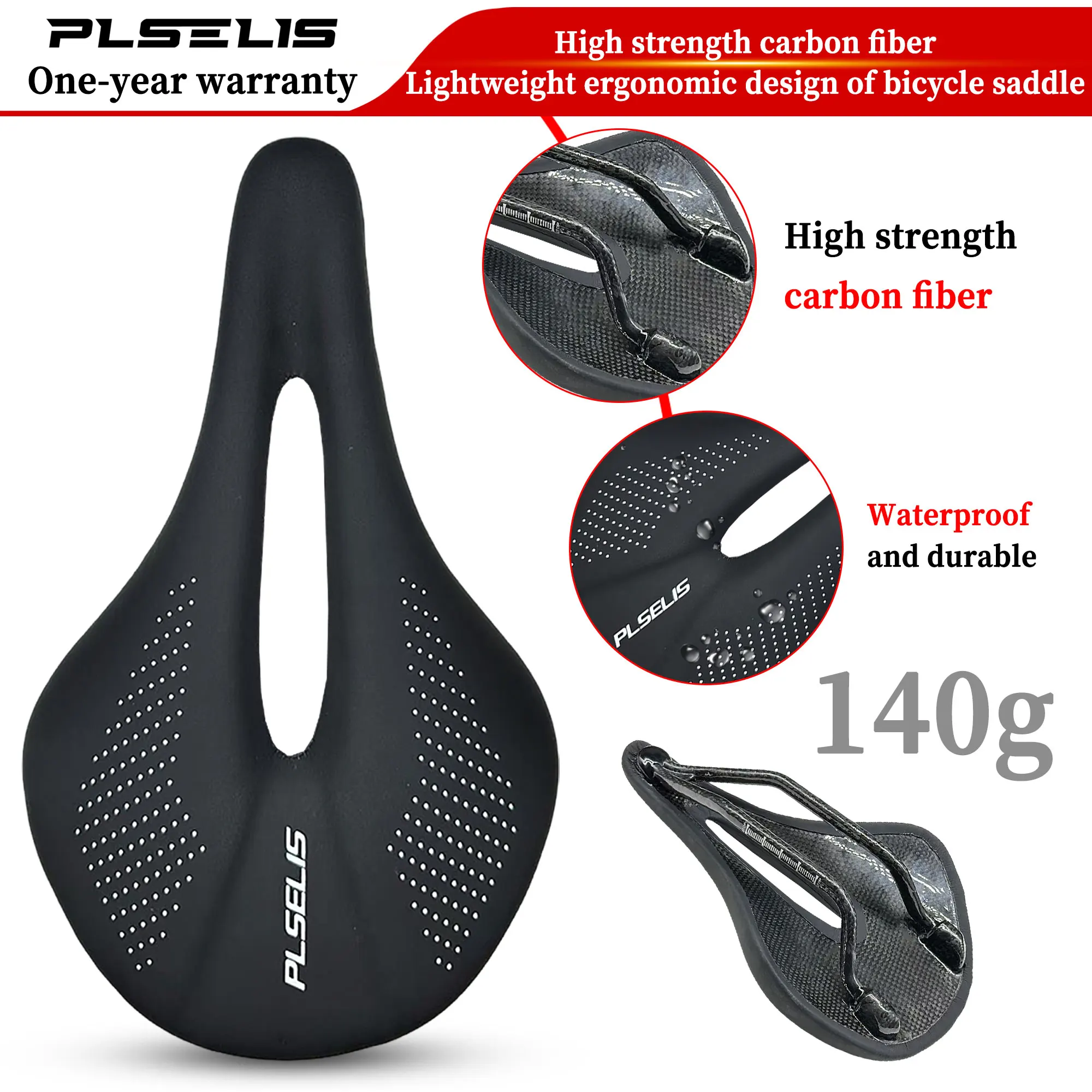 

PLSELIS Ultra Light High Strength T800 Carbon Fiber 138g Saddle Road Car Seat Cushion Hollow Breathable Non stuffy Bicycle Acces