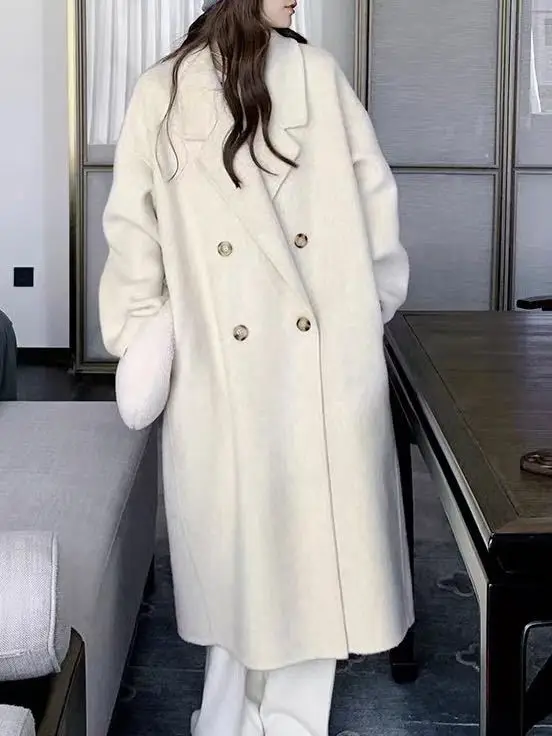 Cappotto di lana double face Stile coreano Autunno Inverno Nuovo arrivo Colletto di abito di media lunghezza da donna Capispalla di pura lana