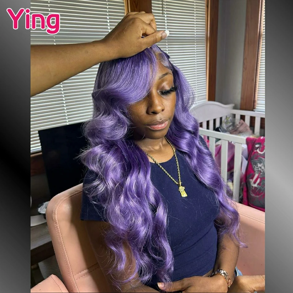 Lavender Purple Colored 220% Body Wave 13x6 Lace Frontal Wigs Human Hair High Density PrePlucked Brazilian 5x5 Lace Closure Wig