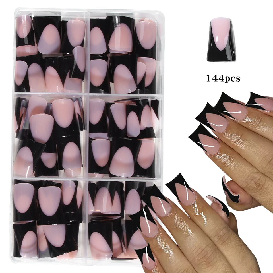 144 piezas uñas postizas de pato simples y clásicas, elegantes blancas francesas, desmontables y reutilizables, incluye lima de uñas 4