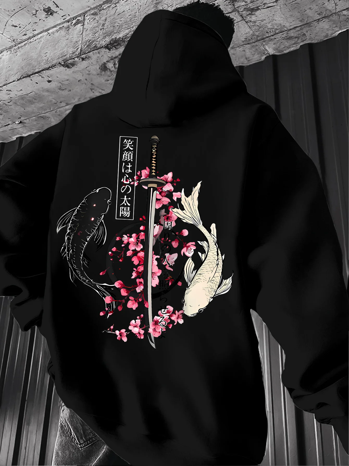 Japanese-Style Hooded Sweatshirt for Men, Anime-Style Hoodie, Fabric, Casual Style, Slim-Fit Hoodie