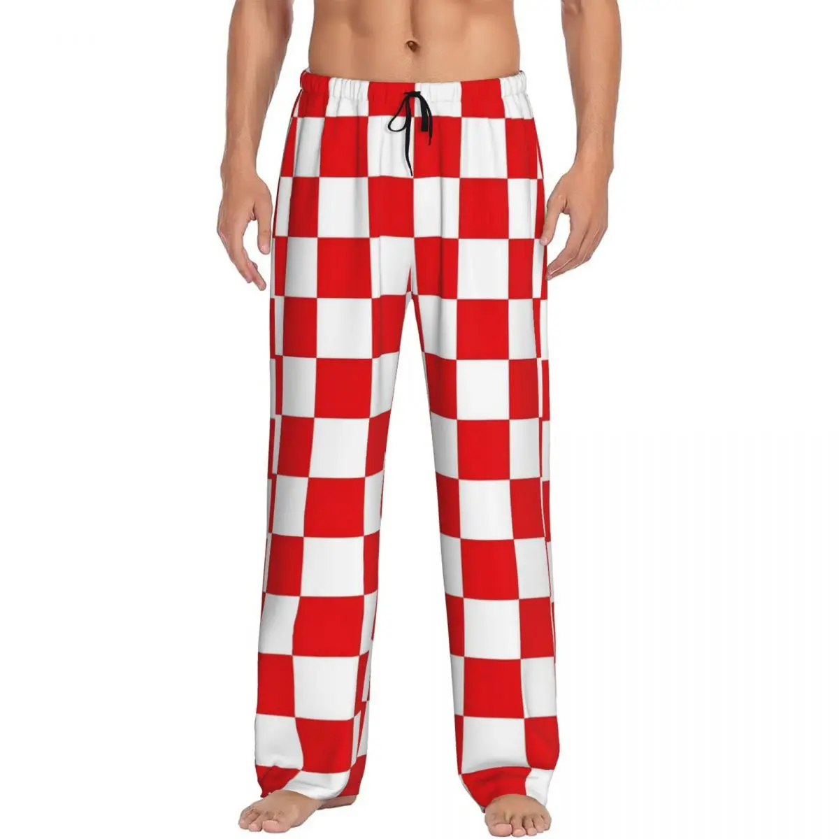 

Custom Men Checker Pajama Pants Printed Red And White Sleep Sleepwear Bottoms with Pockets