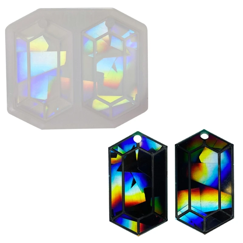 Holographic-Resin Molds Hexagon Silicone Mold for Epoxy Casting DIY Rainbow Light Pendant Decoration Mold Jewelry Tool