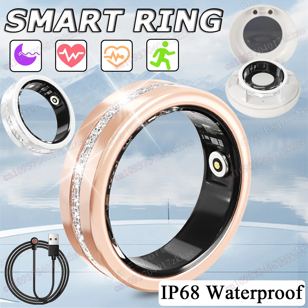 

Смарт-кольцо 2025 Водонепроницаемое женское кольцо Сердечный ритм Кислород в крови Монитор здоровья сна Управление Bluetooth 5 АТМ IP68 Спортивная смазка