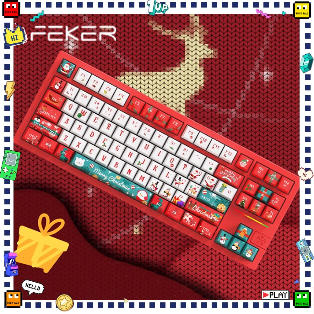 Feker VT87 Mechanical Keyboard Tri Mode Wireless Keyboard Custom Christmas Limited Aluminum Alloy Keyboard Xmas PC Accessories