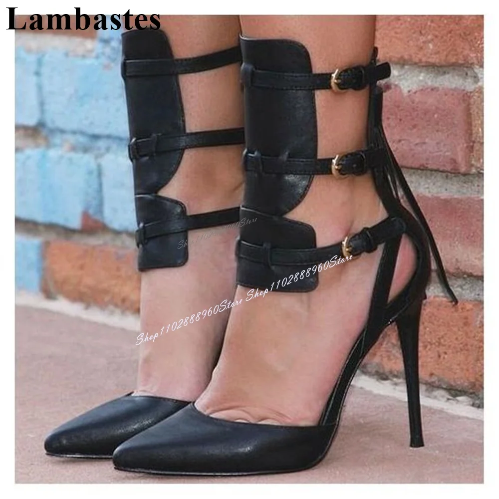 

Black Buckle Strap Fringe Decor Sandals Thin High Heel Women Shoes Back Zipper Pointed Toe 2024 Fashionable Zapatos Para Mujere