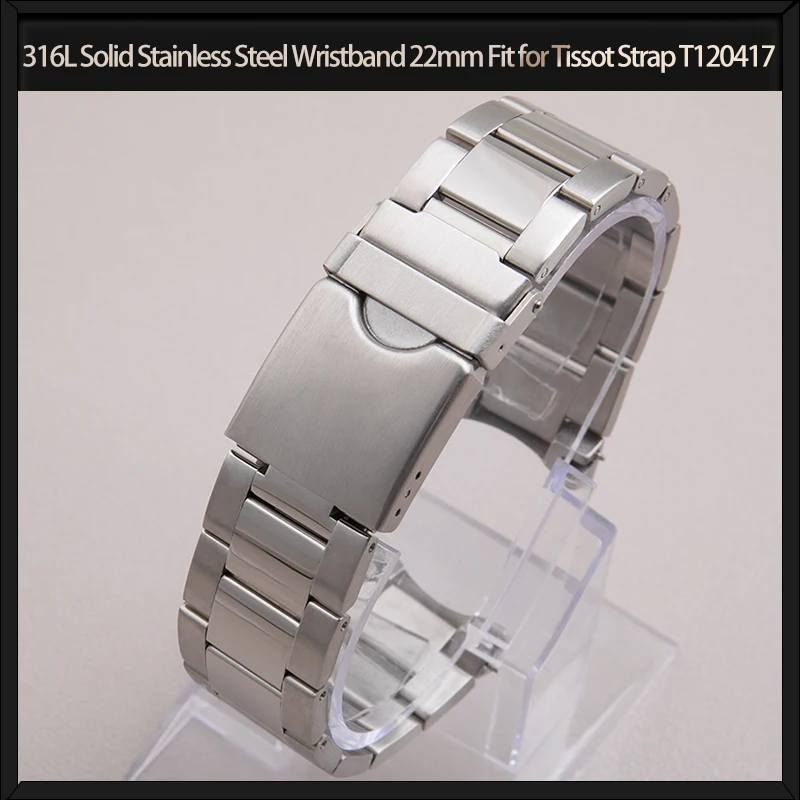 316L Solid Stainless Steel Wristband For T120 Watchband 22mm Fit for Tissot Strap T120417 Men's Silver Metal Bracelet