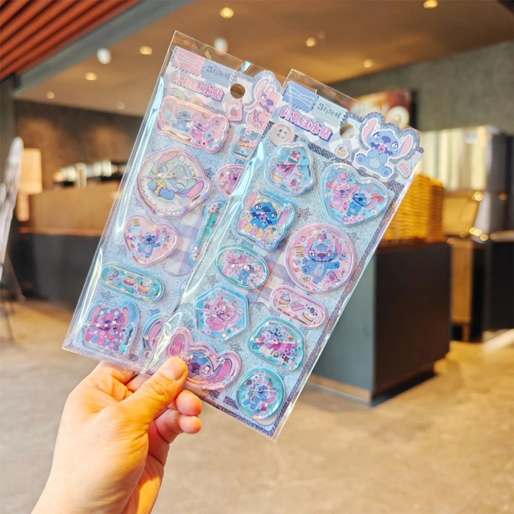 디즈니 주토피아 & 스티치 반짝이는 물 채운 스티커, 어린이 DIY 노트북 장식 데칼 세트