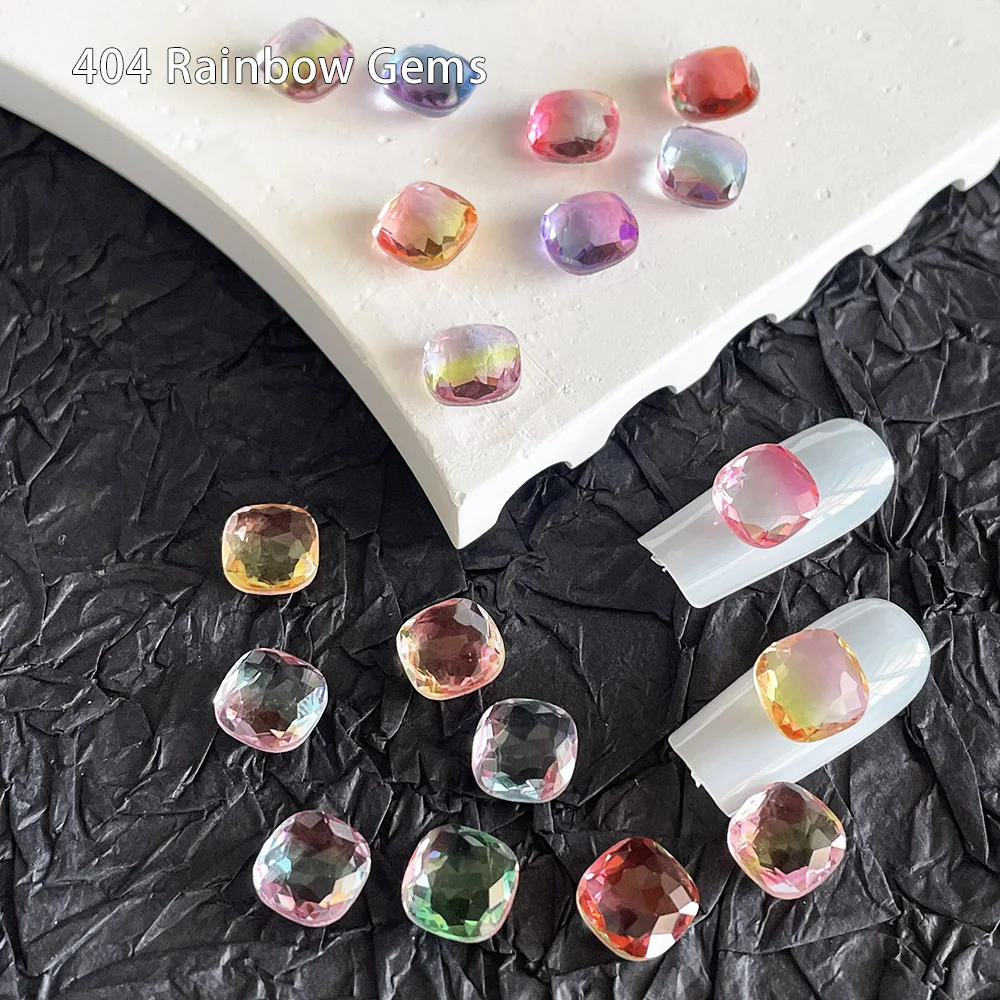 -Gradient Rainbow- Ice Glassy Oval Square Crystals 8mm Multi Faceted Sharp Cutlet DIY Glass Rhinestones Clear Faded Diamonds 404