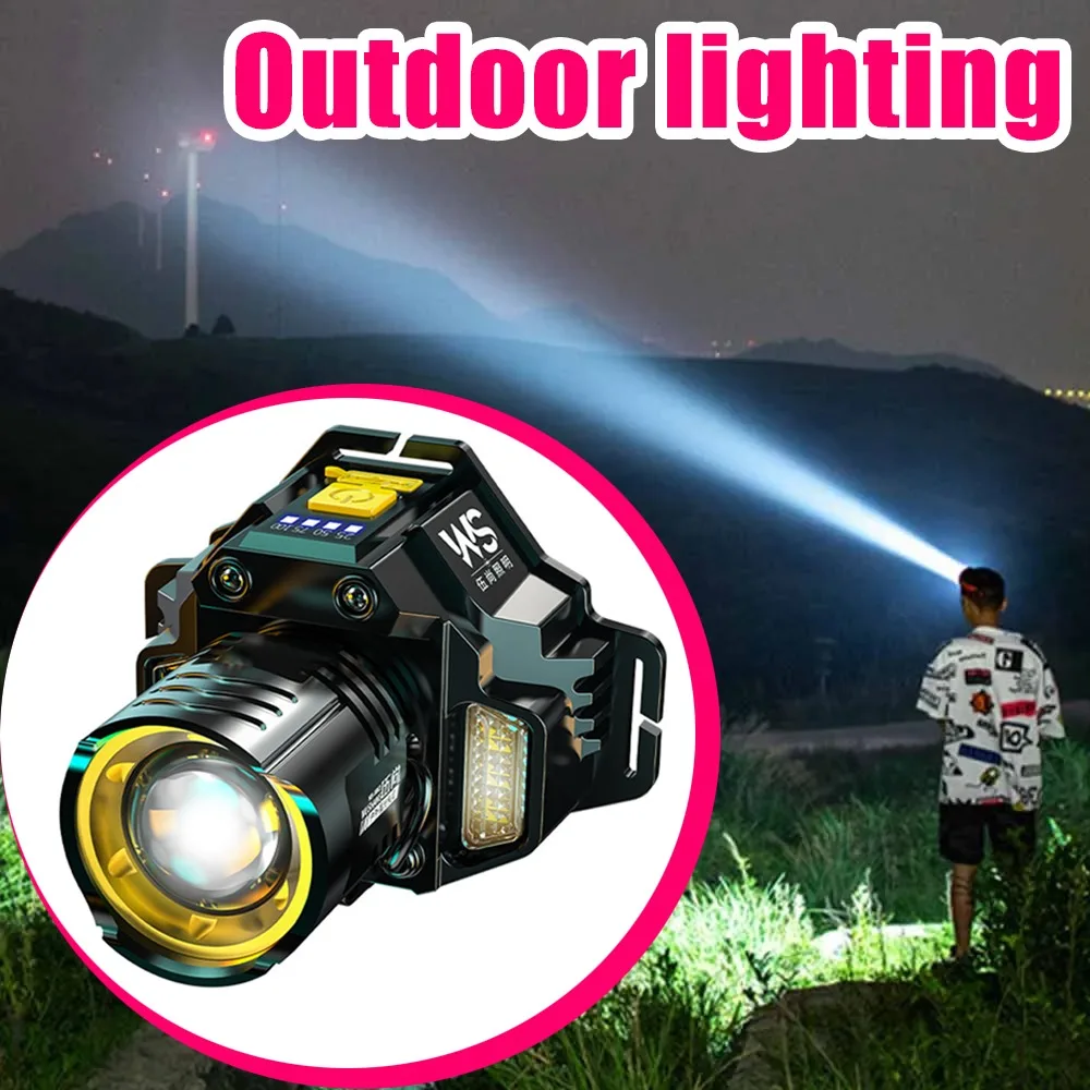 

Мощный светодиодный налобный фонарь с датчиком движения, перезаряжаемый налобный фонарь COB, мощный налобный фонарь, фара для рыбалки, 1 шт.