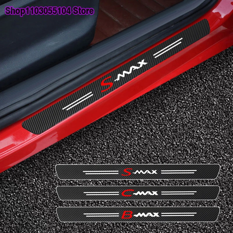 4pcs Carbon Fiber Car Door Sticker For Ford Smax Cmax Bmax Auto threshold decoration