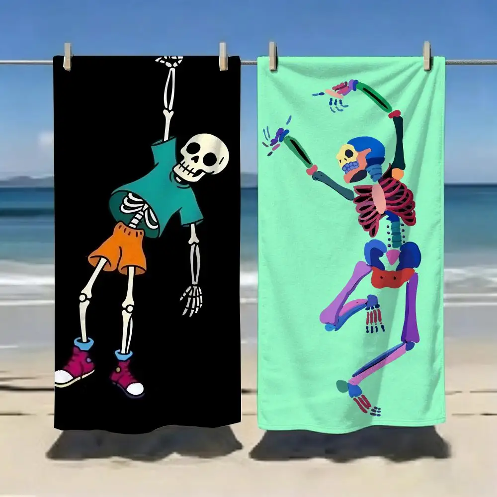 Grunge Vintage neon Dancing Skeleton Graphic Towel Microfiber soft Beach Towel for Travel Fitness Sauna Bathing Camping