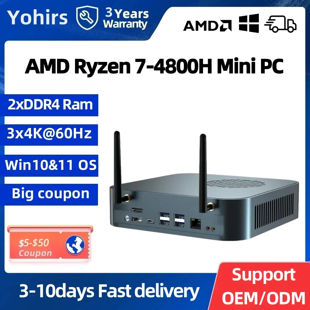 Potente 7nm AMD Gamer Mini Pc Ryzen7 4800H R9 5900HX Vega 8 2 * DDR4 NVME Windows10 HDMI2.0 DP Type-C 4k Computer Desktop WIFI6e