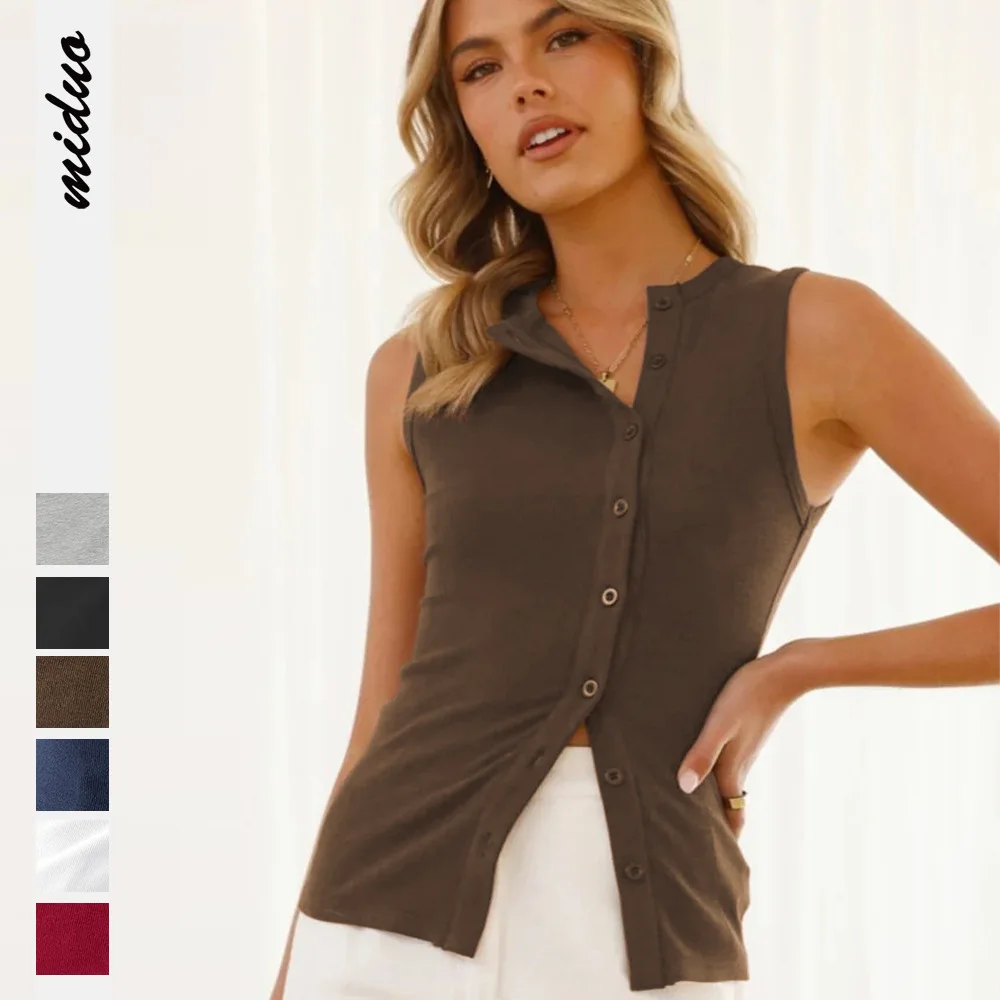 

2025 New Women's Vest Button Black Cardigan Top Sleeveless Slim Commuting Exquisite Design White T-shirt Summer
