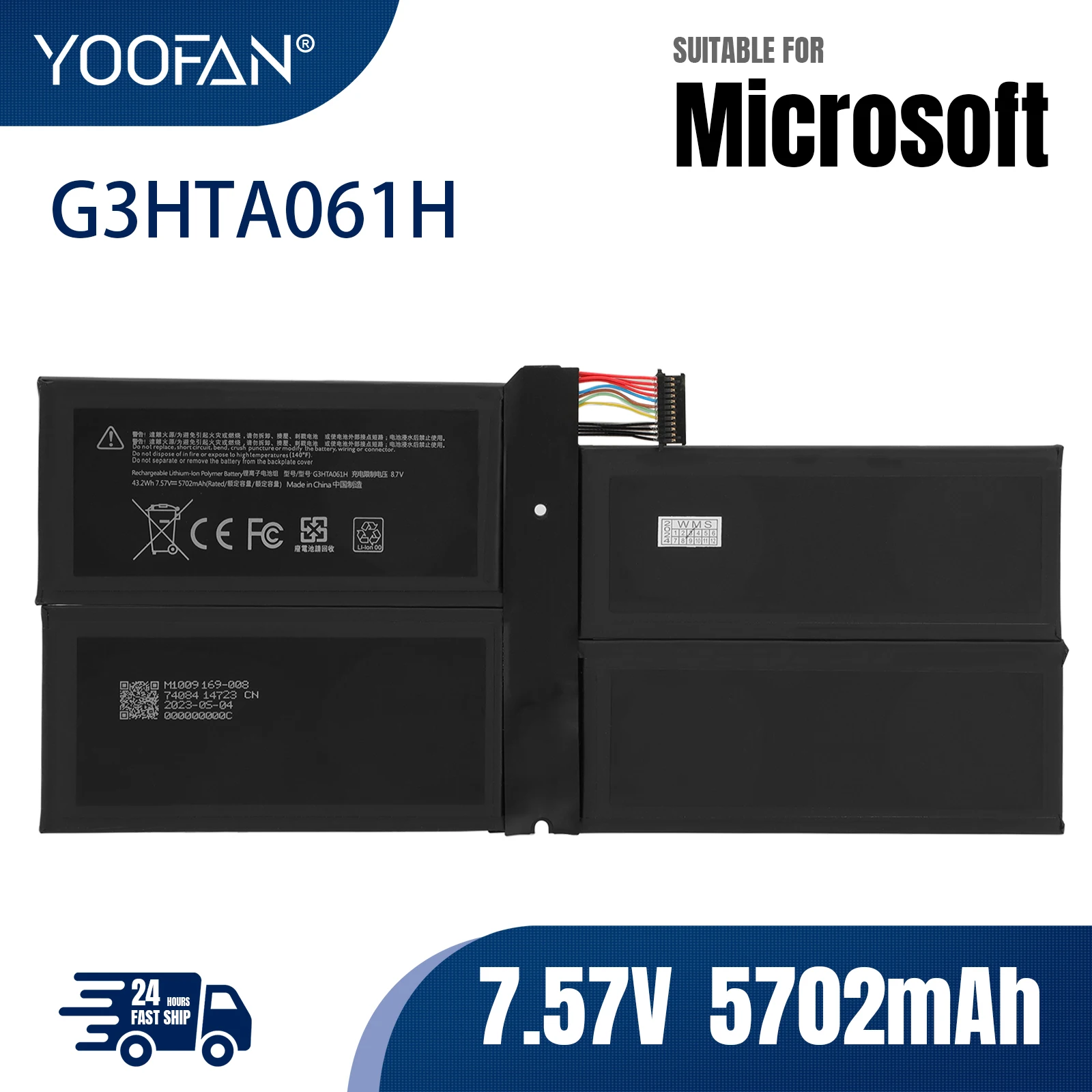 

YOOFAN G3HTA061H DYNM03 Laptop Battery 7.57V 5702mAh 43.2WH For Surface Pro 7 1866 2019 12.3" Sereis Tablet