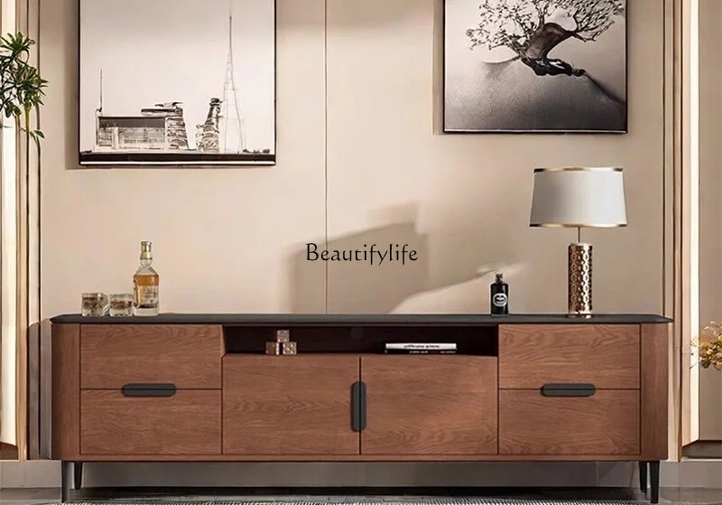 

Medieval solid wood TV cabinet, living room floor storage, decorative audio-visual cabinet