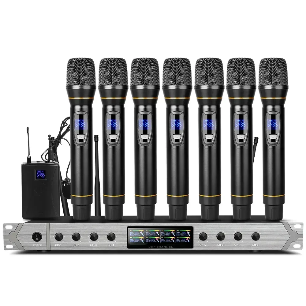 

Biner D28 Professional 8 channels Handheld UHF Wireless Microphone Lavalier Mics System
