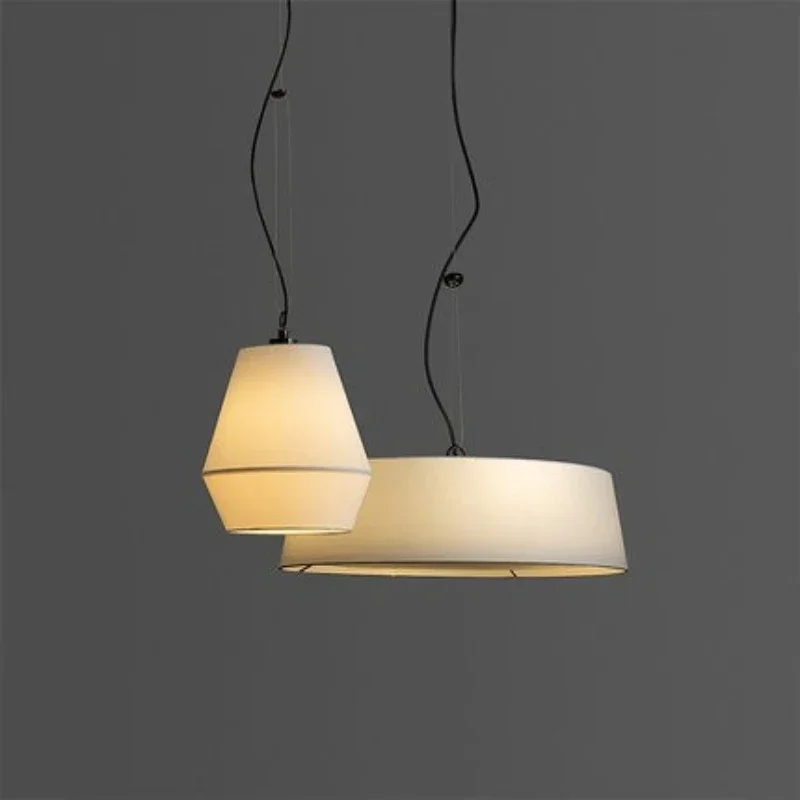 Modern Minimalist LED Linen Fabric Circular Pendant Light Dining Room Living Room Bedroom Hanging