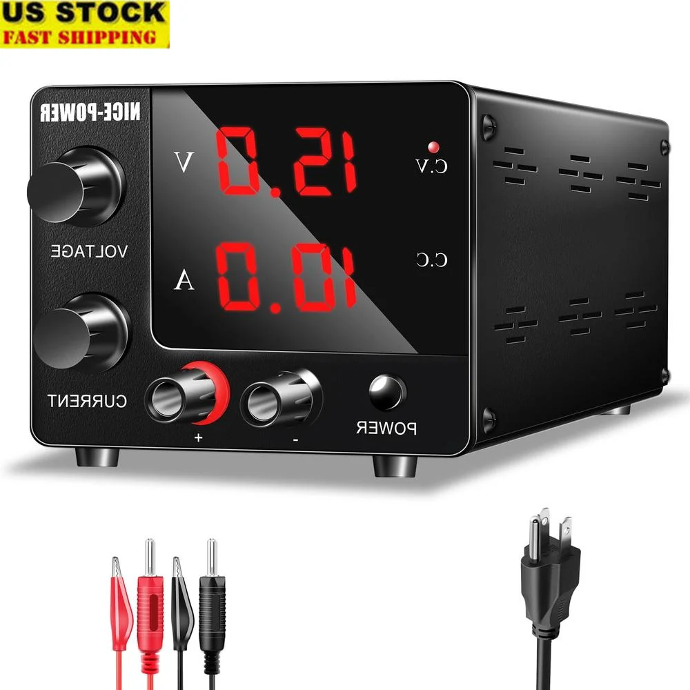 Adjustable 30V 10A DC Power Supply 3-Digit LED Display Encoder Control Lightweight Portable Bench Power 150W