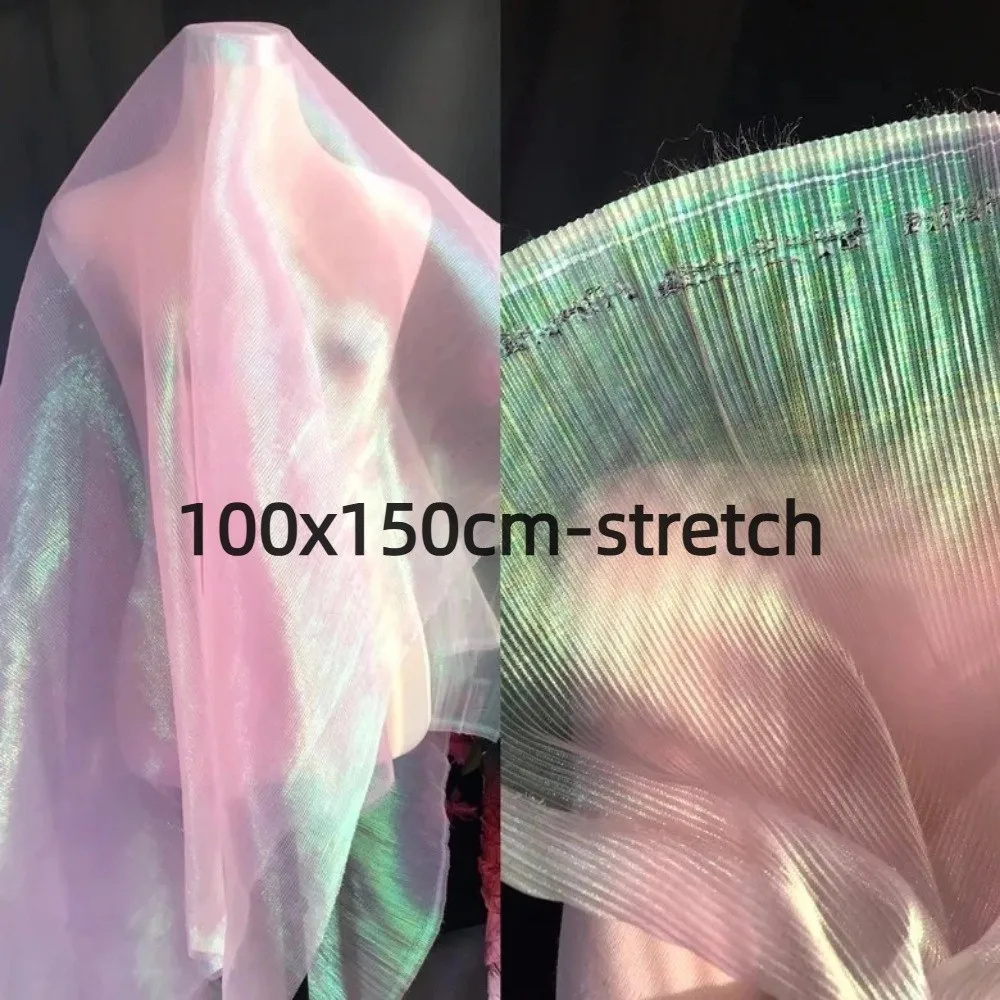 100x150cm Organza Fabric Straighten Mermaid Fairy Designer Cloth Colorful Pleated Apparel Sewing Fabrics