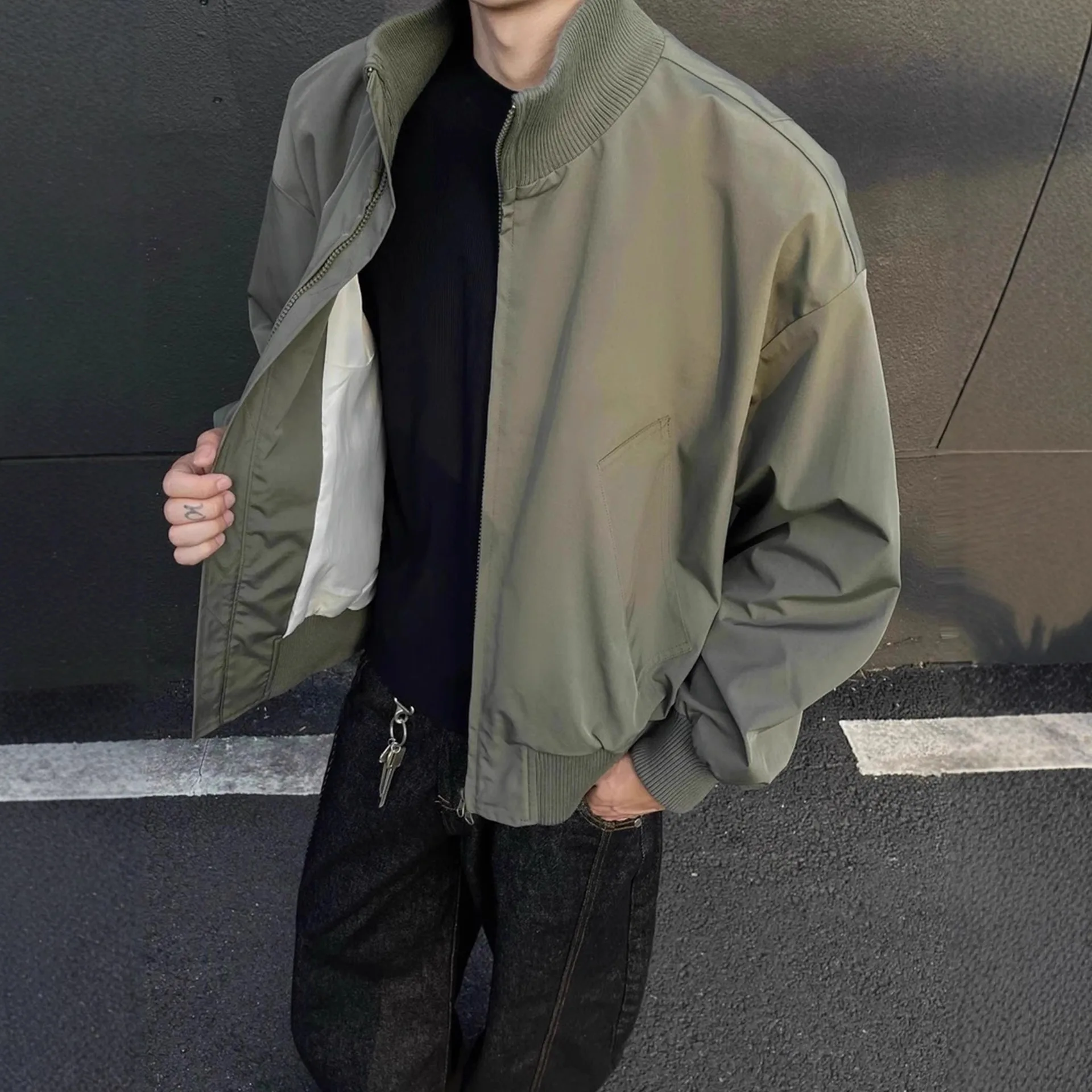 

Мужская рабочая одежда Cleanfit Jaet Bla с воротником-стойкой, кожаное пальто American Sle Flight, весна-осень, новый тренд бренда