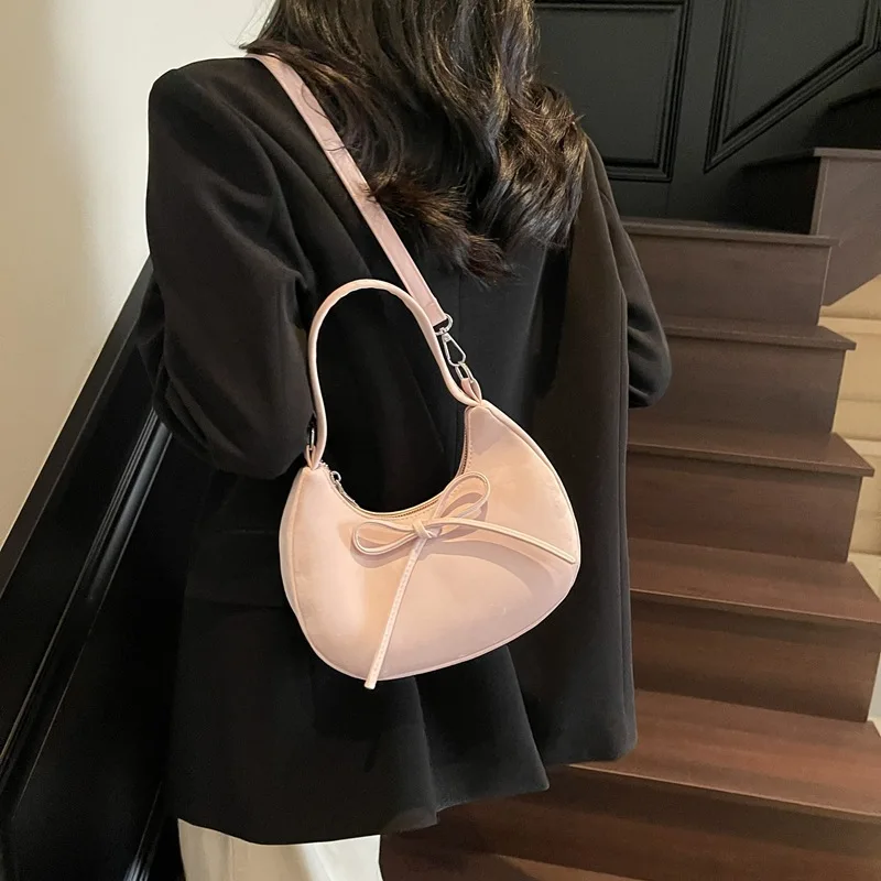 

Solid Color Texture Shoulder & Underarm Bag for Women - Stylish Bowknot Crossbody Bag with Foreign Flair