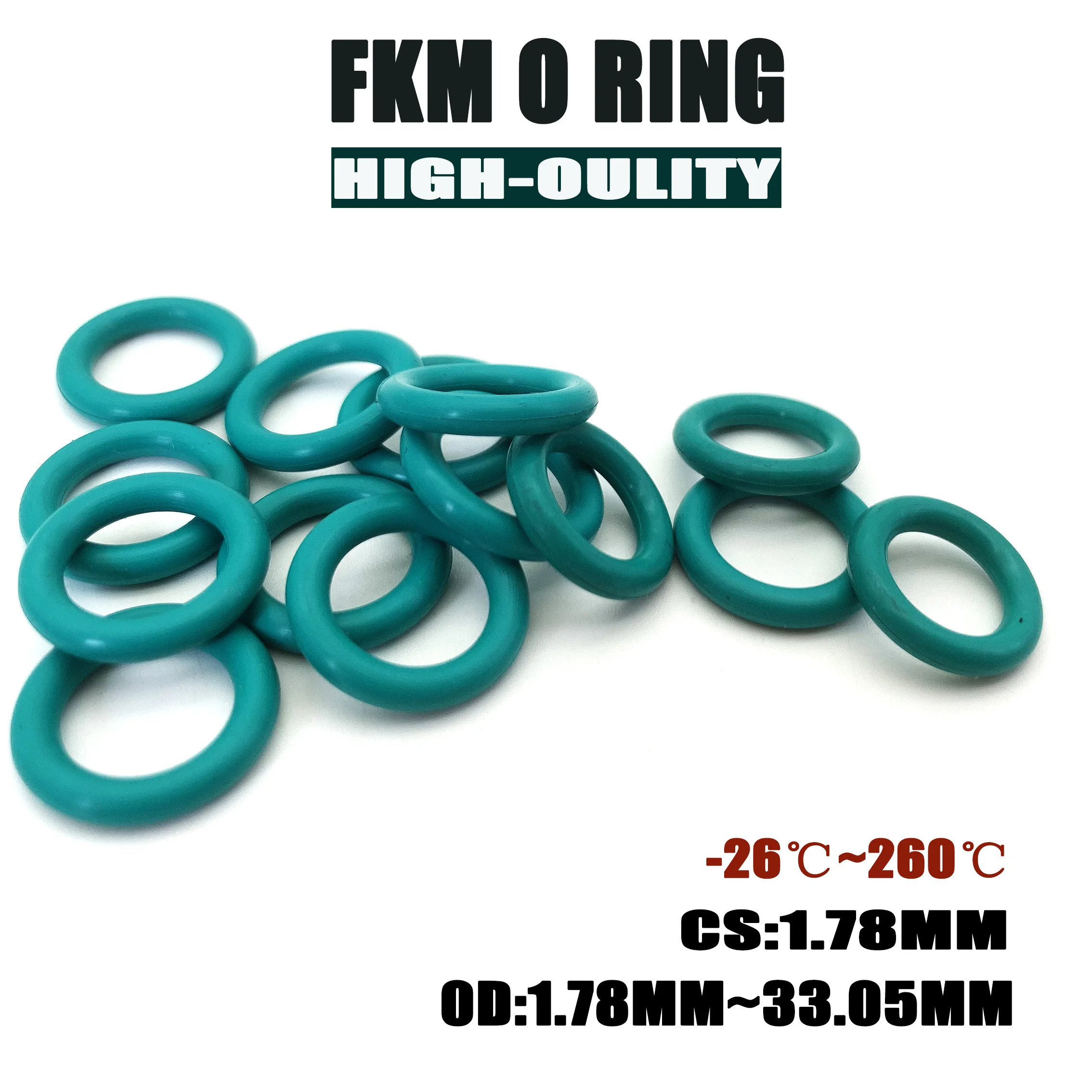 

CS 1.78mm ID 1.78~33.05mm 10pcs Green FKM Fluorine Rubber O Ring Oil resistant acid alkali resistant wear-resistant sealing ring