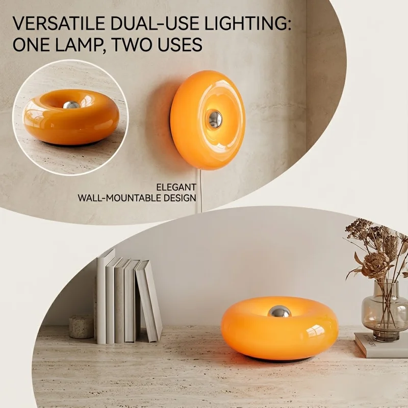 Creative Cream Orange Living Room Bedside Rechargeable Office LED Ambient Touch Switch Glass Wall Light Donut LED Table Lamp view 4
