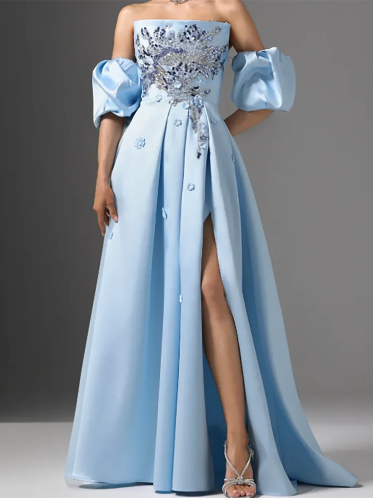 فساتين سهرة رسمية أنيقة بدون حمالات مزينة بأربطة على شكل حرف A فساتين حفلات أعياد الميلاد حسب الطلب