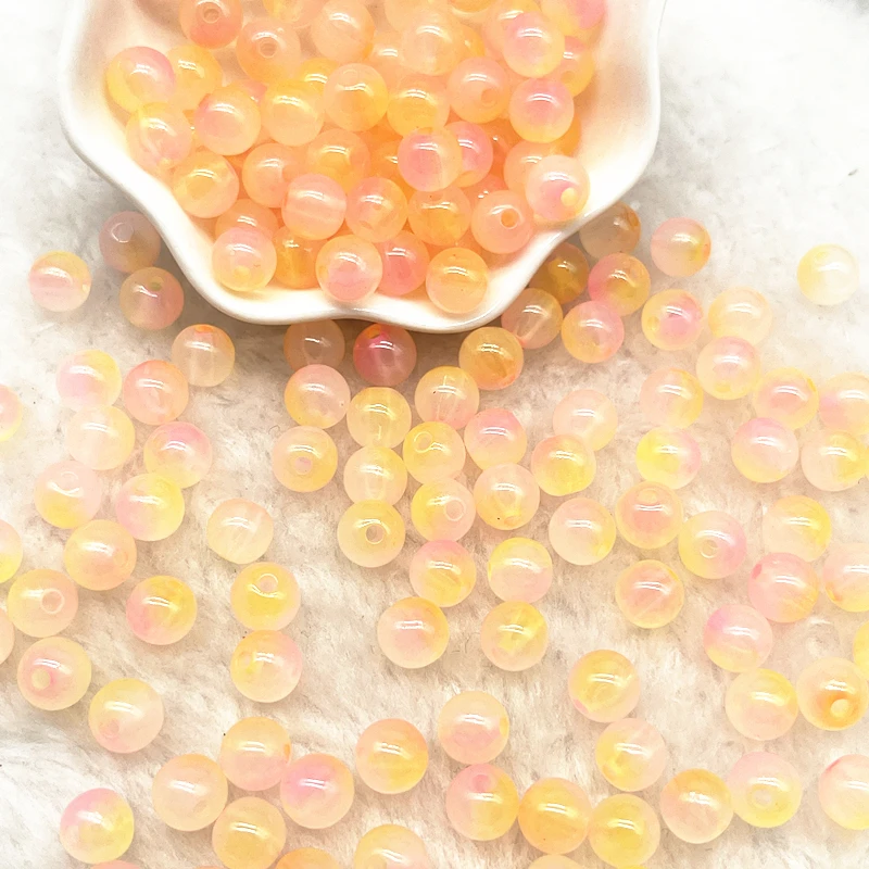 50pcs 8mm Double Color Jelly Result Round Acrylic Beads Loose Spacer Beads Pattern for Jewelry Making DIY Bracelet Necklace