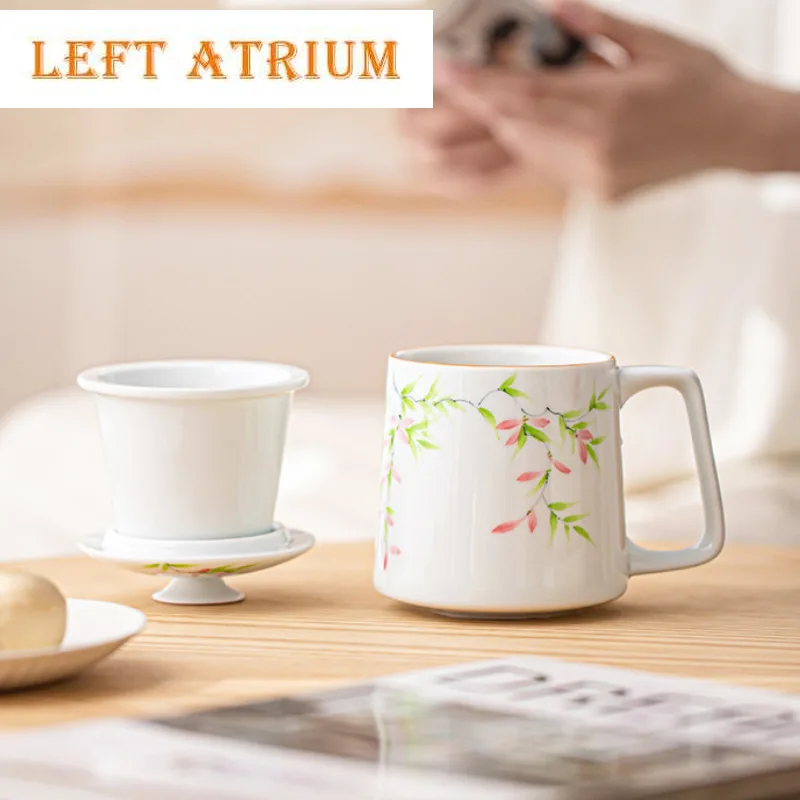 

380ml Pure Hand-painted Pink Vine Flower Filter Tea Separator Cup Boutique Tea Mug With Infuser Tea Maker Office Water Cup Gifts