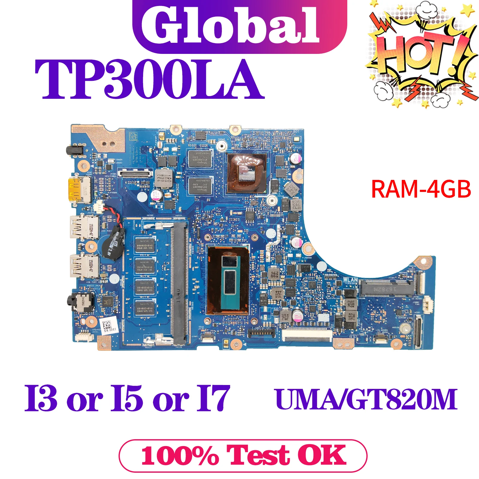 

KEFU TP300LA Mainboard For ASUS TP300L TP300LD TP300LJ Q302L Q302LA Laptop Motherboard I3 I5 I7 4GB/RAM UMA/GT820M