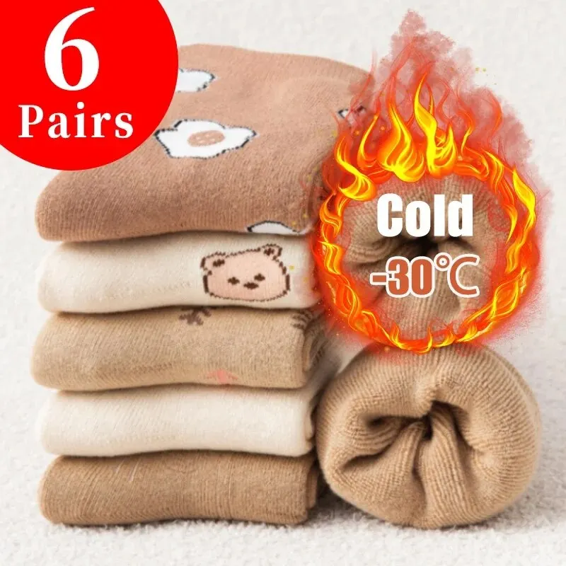 6 Pairs of Women Is Autumn and Winter Fleece Thickened Warm Sweet and Comfortable Cartoon Animal Mid-tube Socks