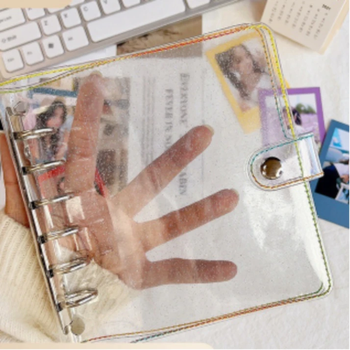 

A7 Korean INS Square 6-hole Loose-leaf Transparent Glitter Pvc Goo Card Notebook Journal Notebook A7 Planner Cover Notebook